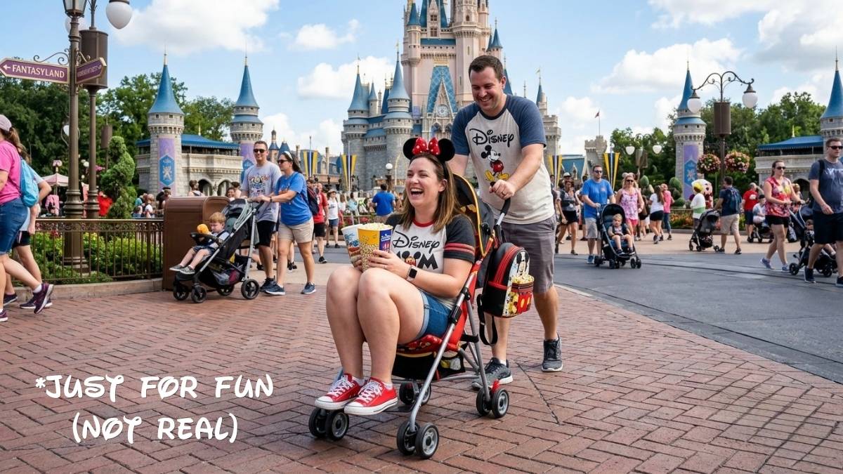 Older children and large stroller setups navigating Walt Disney World Resort crowds