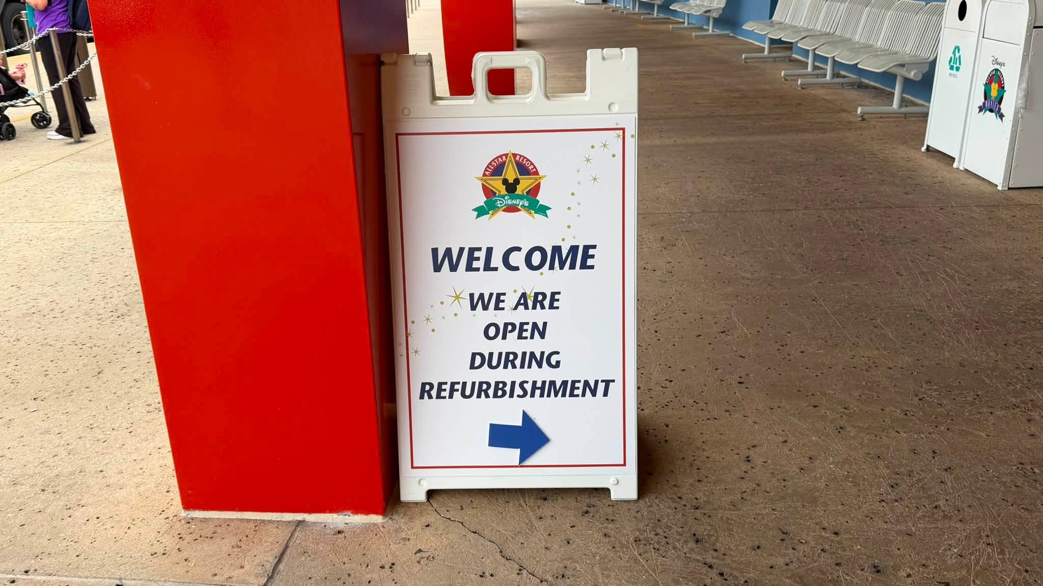 Signage indicating that Donald's Double Feature remains open during refurbishment