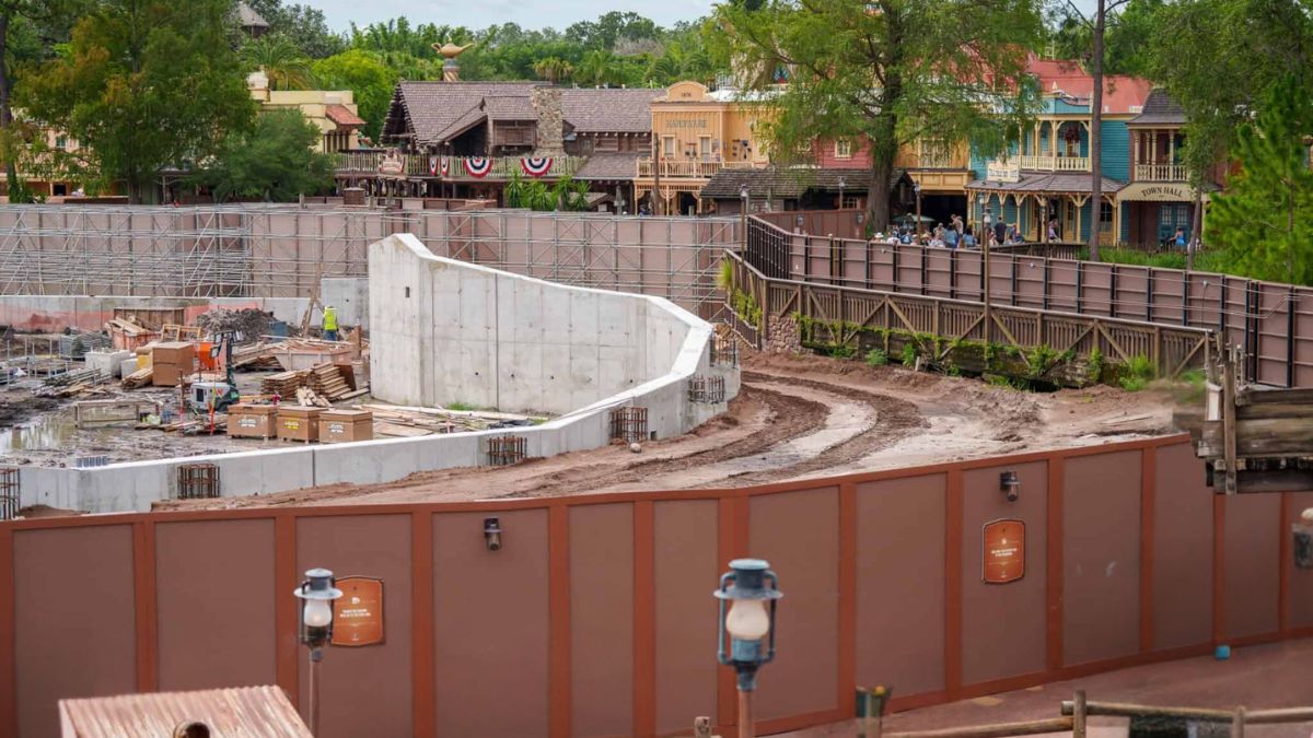 Aerial view of Cars Land construction at Magic Kingdom