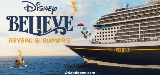 Unlocking the Disney Believe: Rumors, Speculations, and What Wish-Class Lessons Mean for Disney’s Next Ship 5 Disney Believe cruise ship at sea with Tinker Bell, Jiminy Cricket, Moana, and Maui, branded for OrlandoOpen.com.