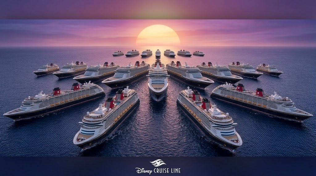 Disney Cruise Line fleet including the Disney Treasure, Disney Wish, and Disney Adventure