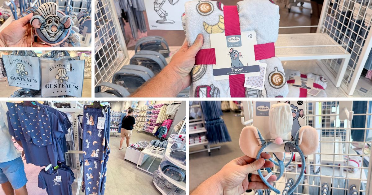 Close up on Disney Ratatouille merchandise items at Primark