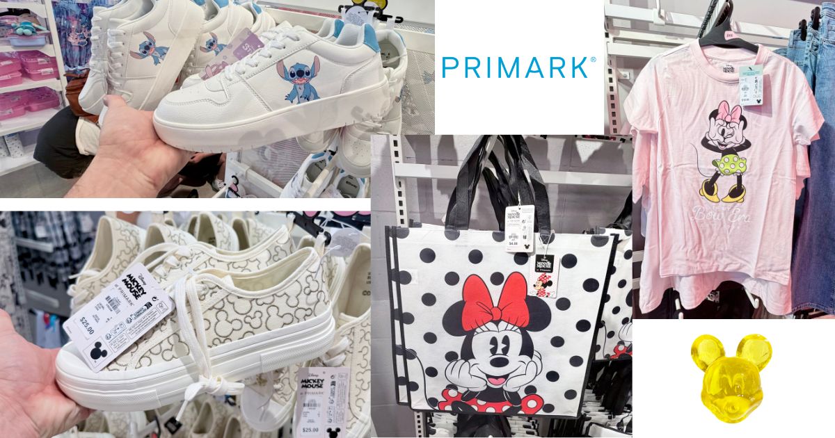 Disney themed sneakers and shoes on display at Primark