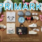 Flat lay of Primark's Disney Summer collection featuring Mickey Mouse bags, clothing, Ratatouille accessories, Minnie ears, and pool floats.