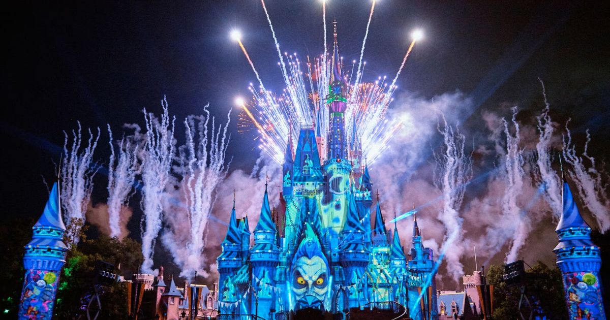 Disney's Not-So-Spooky Spectacular fireworks and projection show over Cinderella Castle