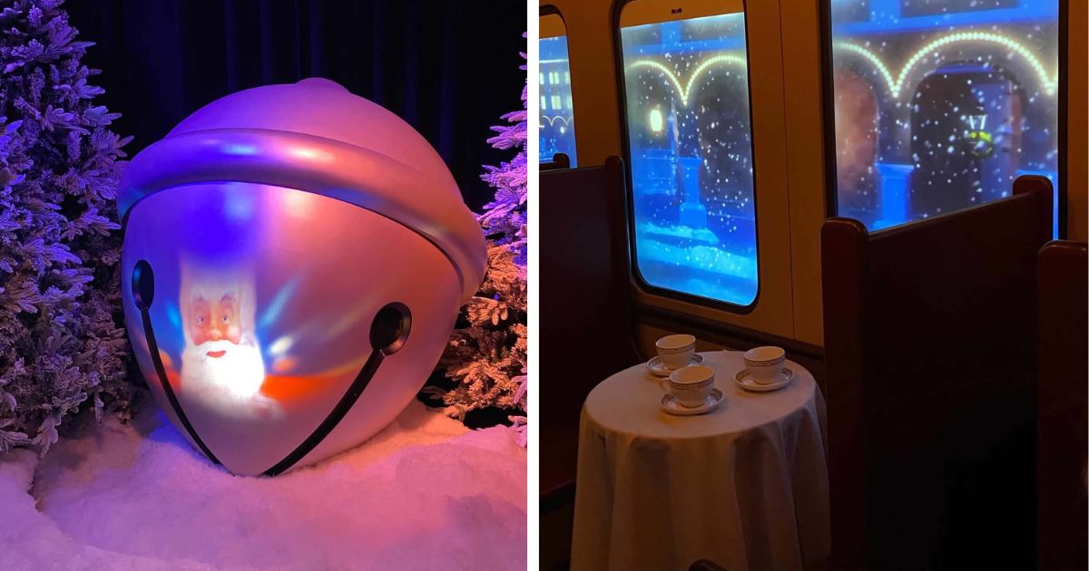 Detailed ice sculpture of The Polar Express train engine carved by Harbin artisans