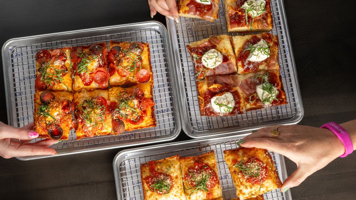 Detroit-style pizza at Level99