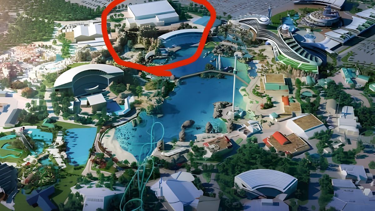 Construction perimeter map for SEAQuest behind the Expedition Odyssey attraction at SeaWorld Orlando