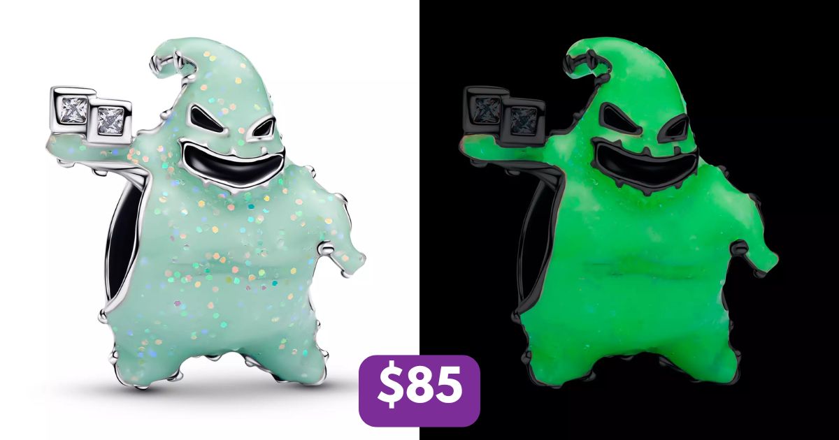 Oogie Boogie Glow-in-the-Dark Charm by Pandora holding a pair of dice