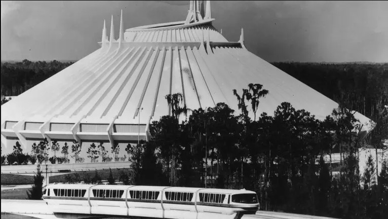 Historical vintage photo of Space Mountain opening day in 1975 at Magic Kingdom