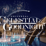 Nighttime spectacular show Universal Celestial Goodnight with fireworks and water fountains in Celestial Park at Universal Epic Universe.