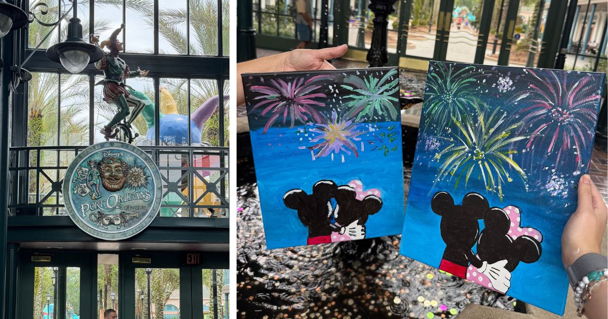 Completed canvas showing a fireworks painting from the class