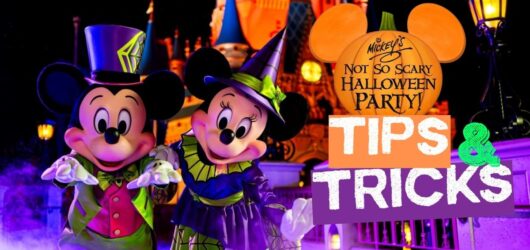 Mickey's Not-So-Scary Halloween Party 2026: Complete Guide to Dates, Tickets, and Strategy 17 Mickey and Minnie Mouse in purple and green Halloween costumes next to a text graphic reading Mickey's Not-So-Scary Halloween Party Tips & Tricks.