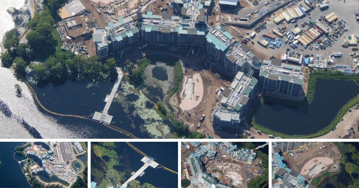 Aerial view of construction at Disney's Lakeshore Lodge