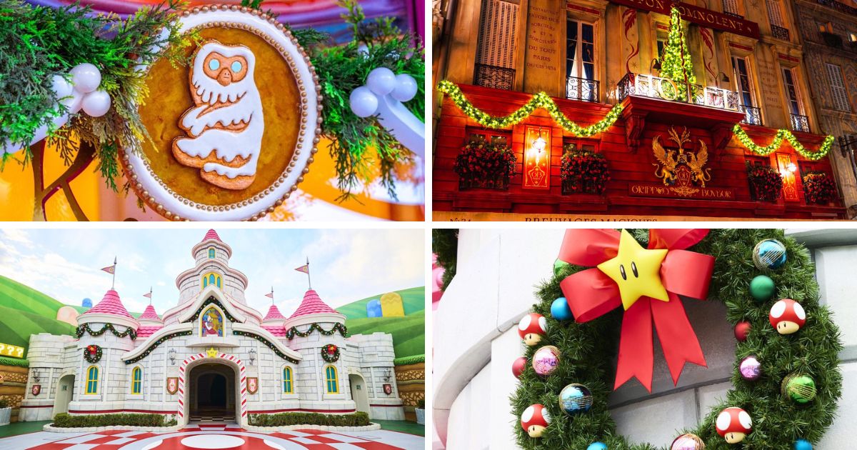 Universal Epic Universe Christmas decorations in Celestial Park