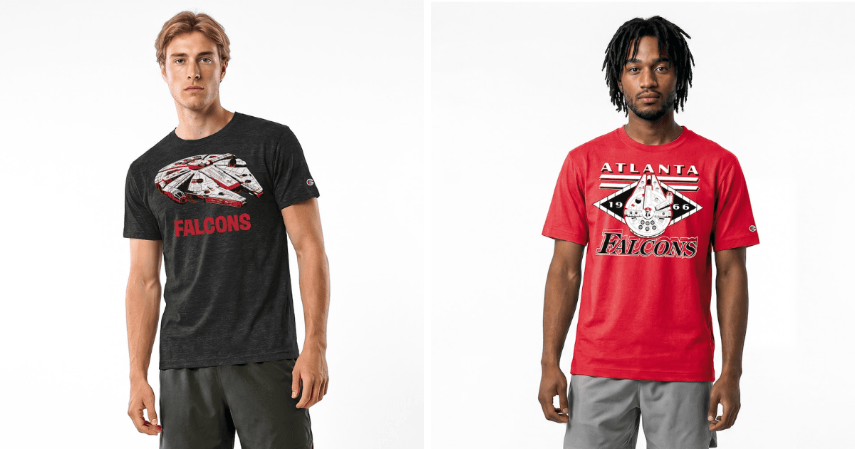 All 32 NFL Teams Disney x Champion Collab Apparel Guide 20 Disney Atlanta Falcons apparel featuring Millennium Falcon