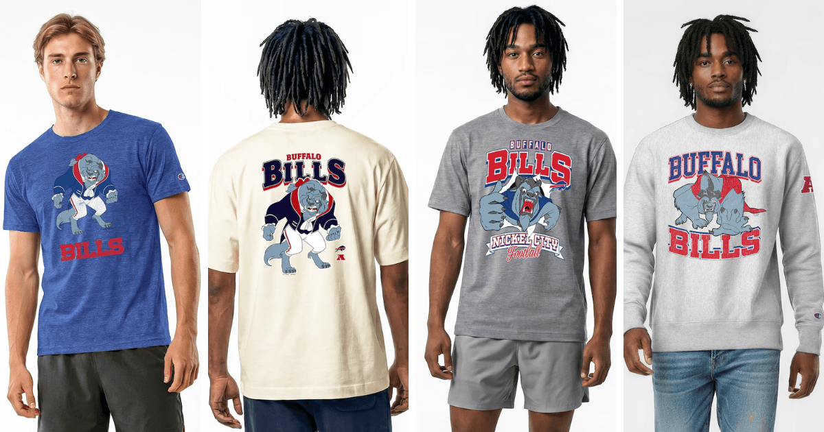 All 32 NFL Teams Disney x Champion Collab Apparel Guide 4 Disney Buffalo Bills apparel featuring Beast from Beauty and the Beast