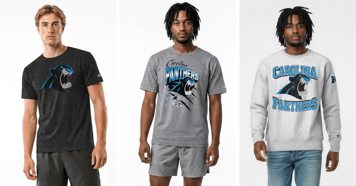 All 32 NFL Teams Disney x Champion Collab Apparel Guide 21 Disney Carolina Panthers apparel collection