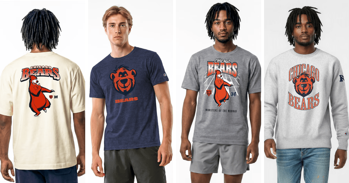 All 32 NFL Teams Disney x Champion Collab Apparel Guide 22 Disney Chicago Bears apparel featuring Baloo