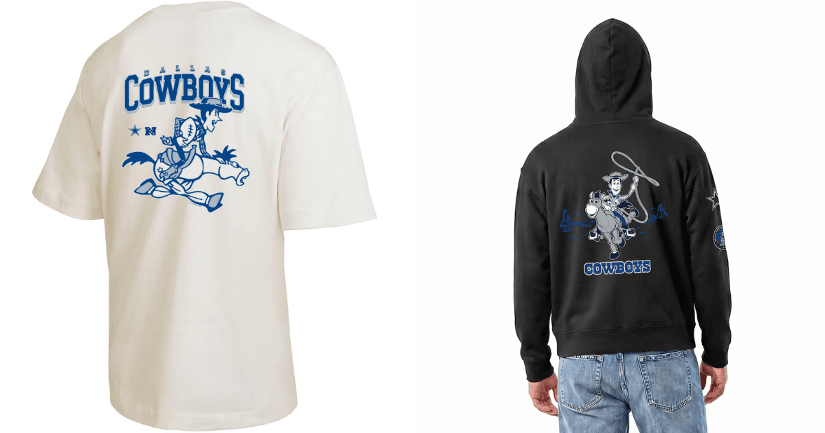 All 32 NFL Teams Disney x Champion Collab Apparel Guide 23 Disney Dallas Cowboys apparel featuring Woody and Bullseye