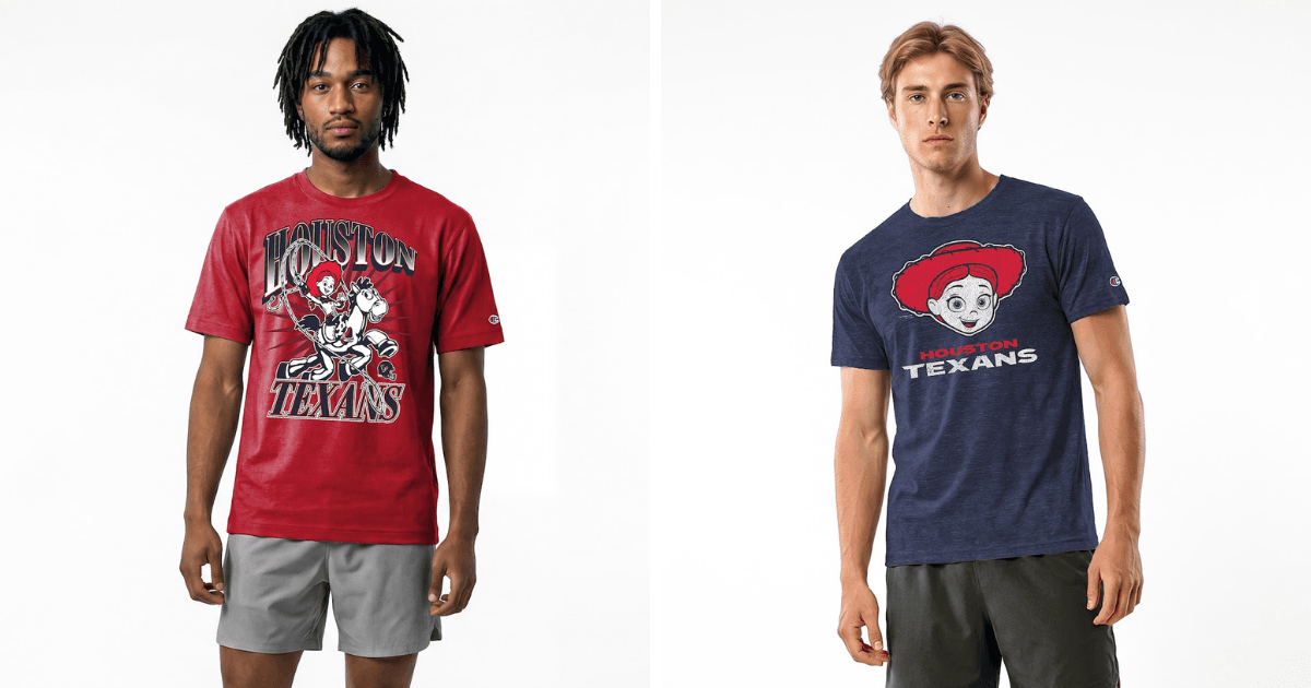 All 32 NFL Teams Disney x Champion Collab Apparel Guide 8 Disney Houston Texans apparel featuring Jessie from Toy Story