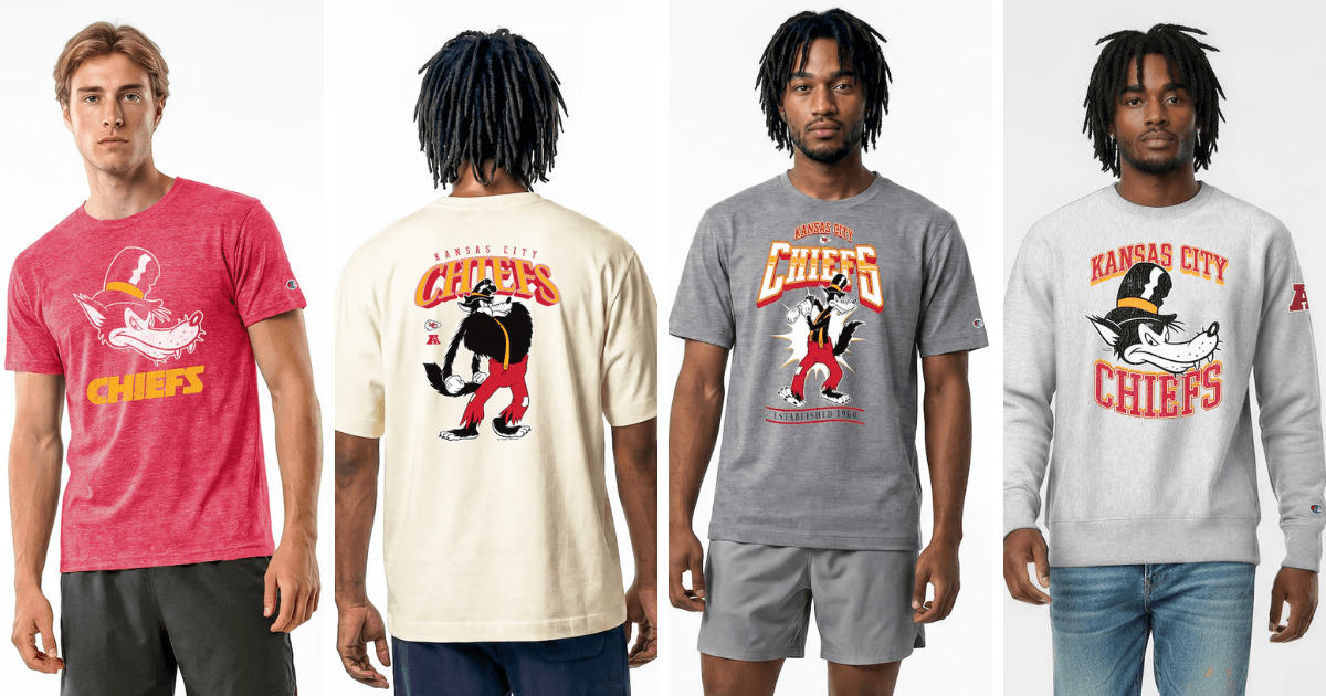 All 32 NFL Teams Disney x Champion Collab Apparel Guide 11 Disney Kansas City Chiefs apparel featuring Big Bad Wolf
