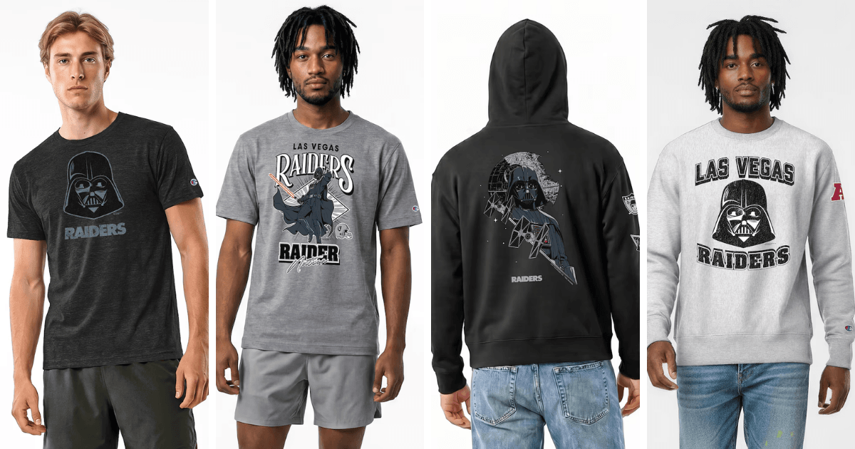 All 32 NFL Teams Disney x Champion Collab Apparel Guide 12 Disney Las Vegas Raiders apparel featuring Darth Vader