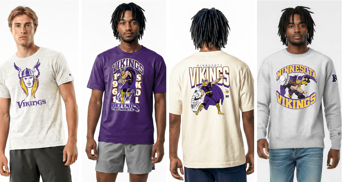 All 32 NFL Teams Disney x Champion Collab Apparel Guide 27 Disney Minnesota Vikings apparel featuring Thor