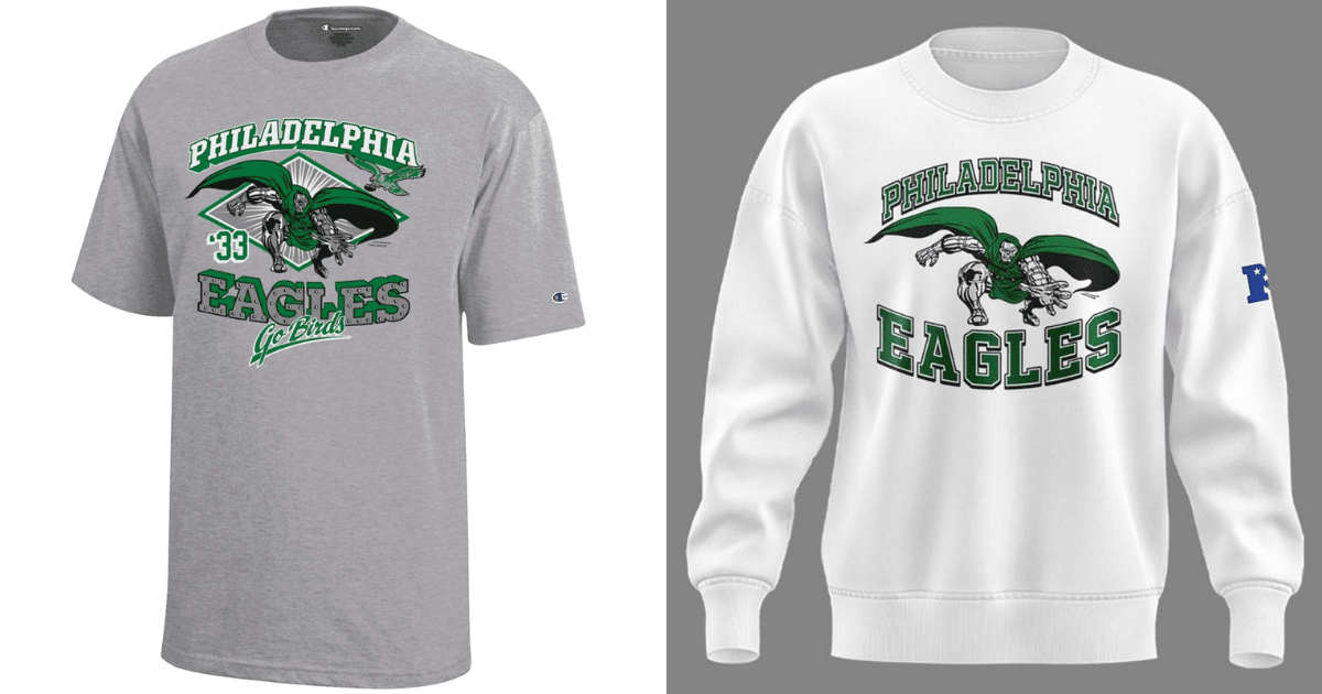 All 32 NFL Teams Disney x Champion Collab Apparel Guide 30 Disney Philadelphia Eagles apparel featuring Doctor Doom