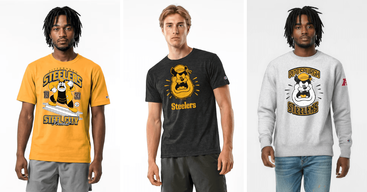 All 32 NFL Teams Disney x Champion Collab Apparel Guide 17 Disney Pittsburgh Steelers apparel featuring Pete Puma