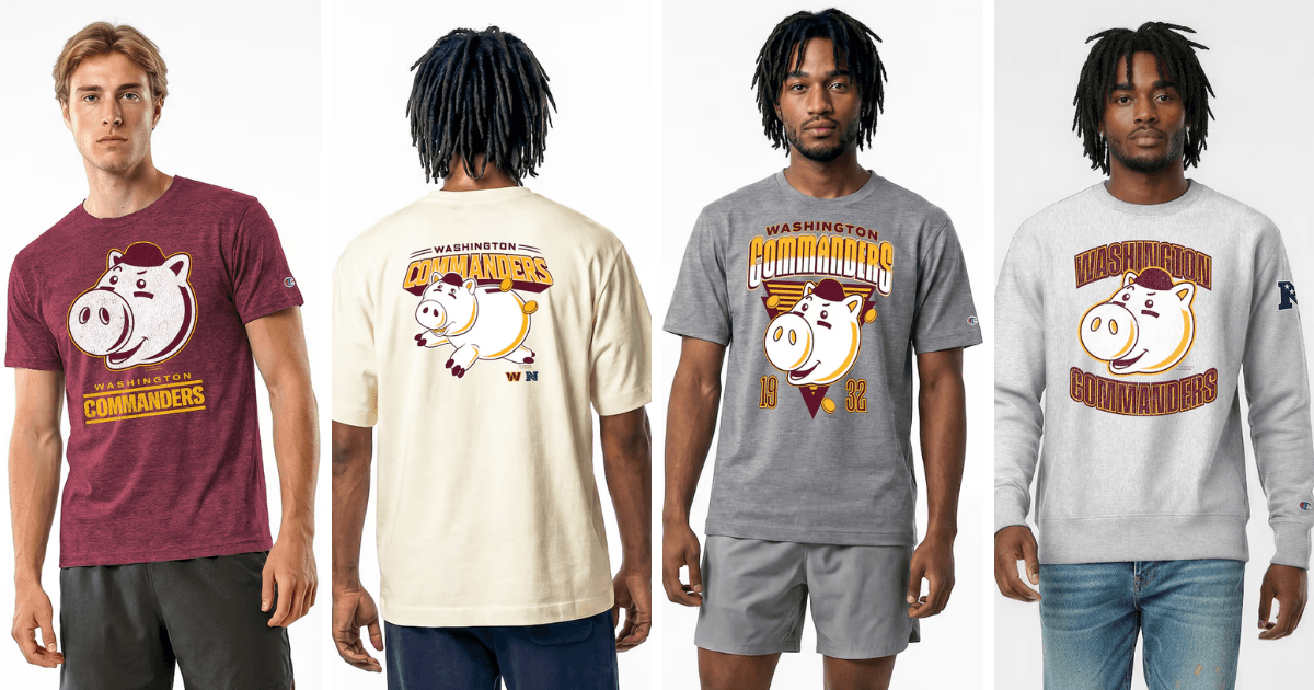 All 32 NFL Teams Disney x Champion Collab Apparel Guide 34 Disney Washington Commanders apparel featuring Piglet
