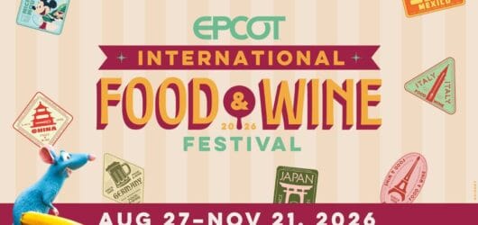 Promotional graphic for the 2026 EPCOT International Food and Wine Festival featuring Remy, running from August 27 to November 21, 2026.