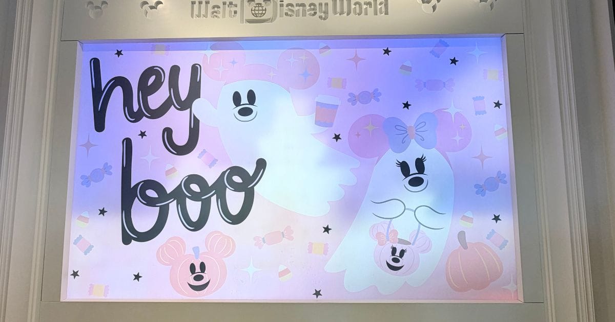 Hey Boo ghost merchandise display at Disney Springs