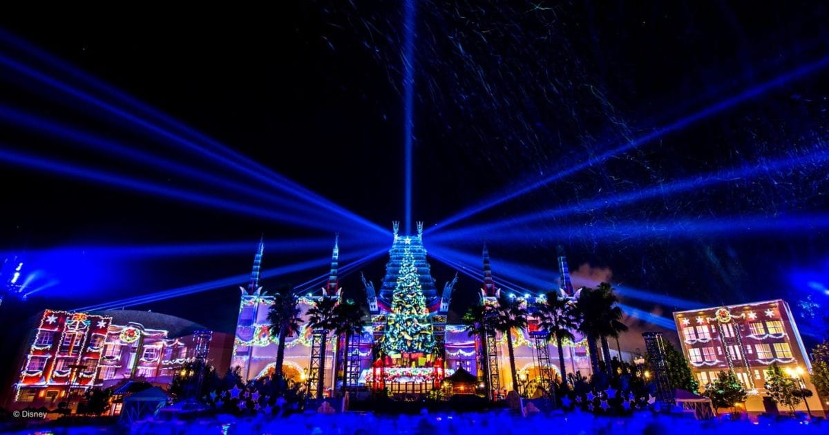 Fireworks and projections on the Chinese Theater for Jingle Bell Jingle BAM