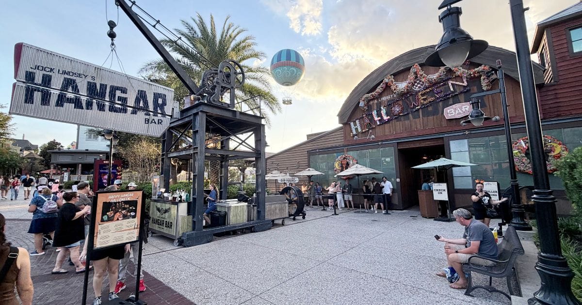 Jock Lindsey's Hangar Bar exterior decorated for Halloween