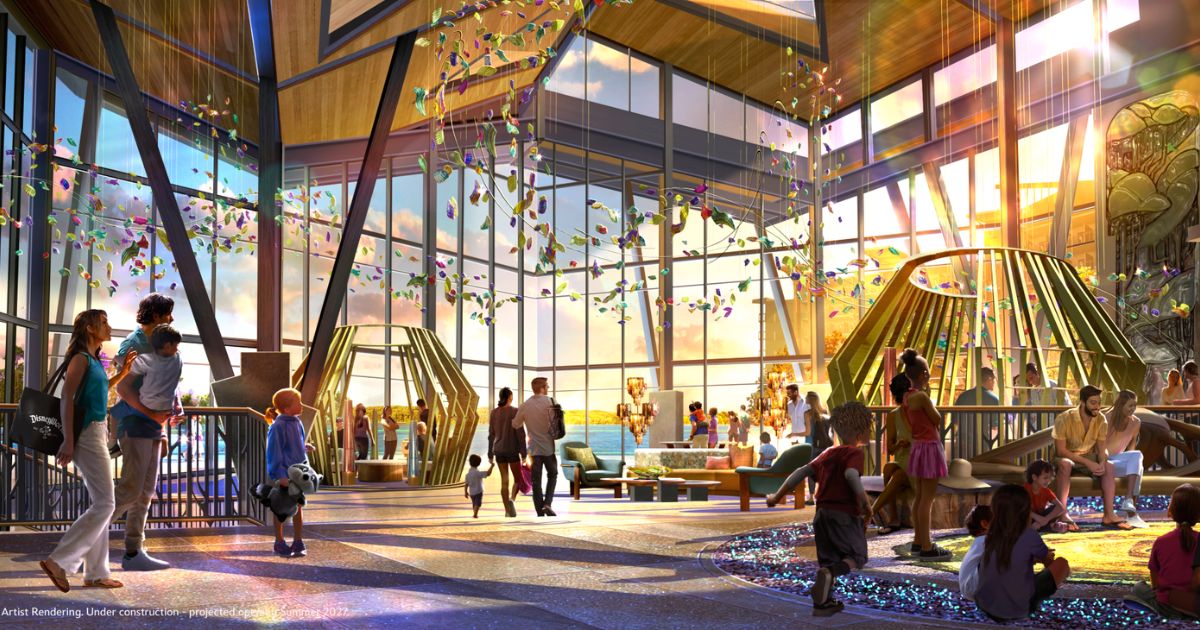 Concept art of the lobby at Disney's Lakeshore Lodge