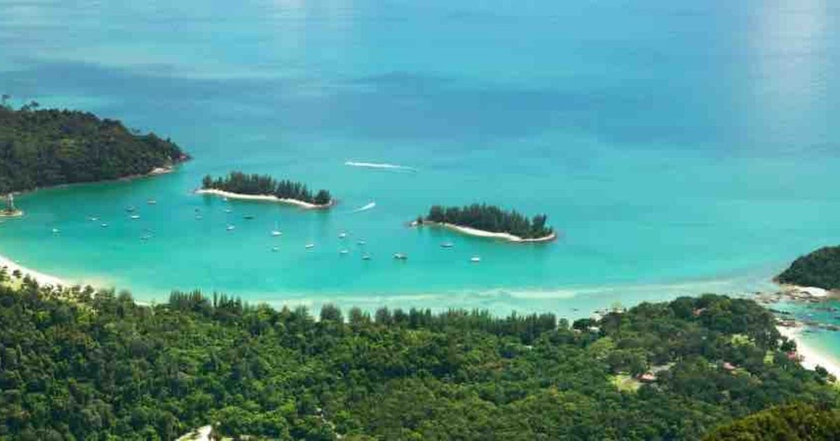 Langkawi Malaysia coastal landscape featuring limestone karst formations in the ocean