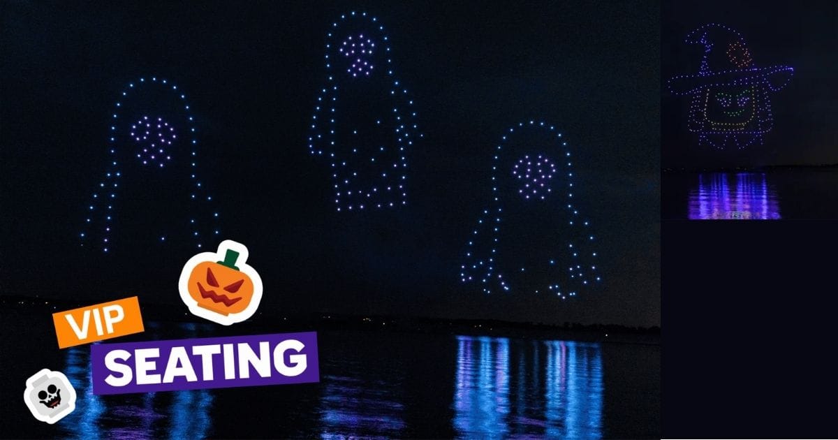 Complete Guide to LEGOLAND Florida Brick or Treat 2026: Dates, Pricing, and New Offerings 4 Monster Skytacular drone show filling the sky above Legoland Florida