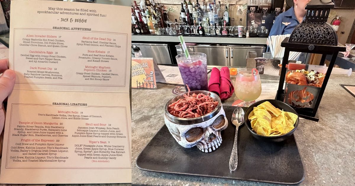 Halloween menu and food spread at Jock Lindsey's Hangar Bar