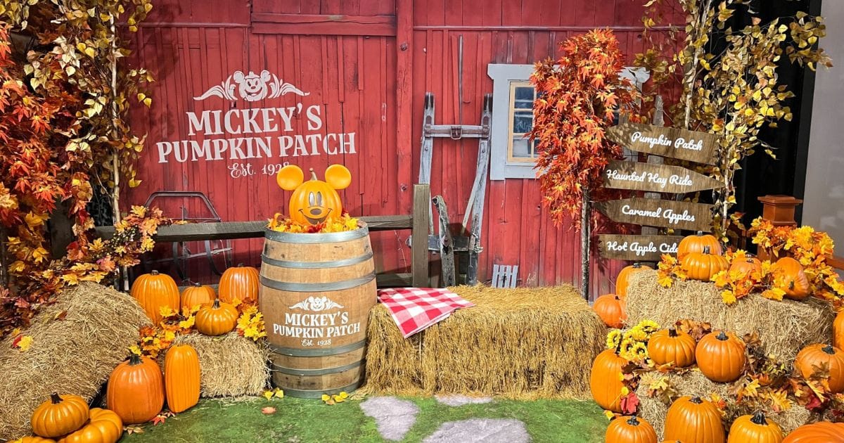 Mickey's Pumpkin Patch seasonal physical photo studio setup at Disney Springs Marketplace
