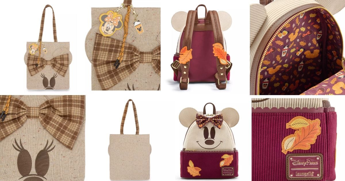 Disney Store Drops "Fall Feels Enchanted" Cozy Merchandise Collection 7 Minnie Mouse Fall Loungefly Mini Backpack and Tote Bag