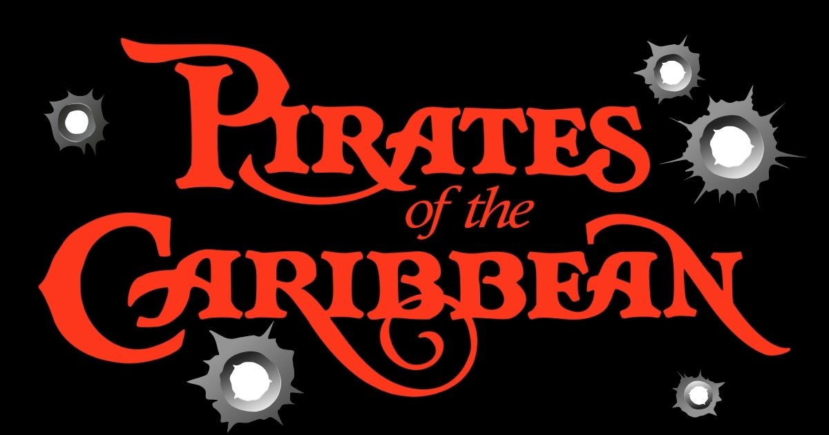 Pirates of the Caribbean: Magic Kingdom Ride Guide 1 Classic red Pirates of the Caribbean movie and ride logo on a black background surrounded by bullet holes.