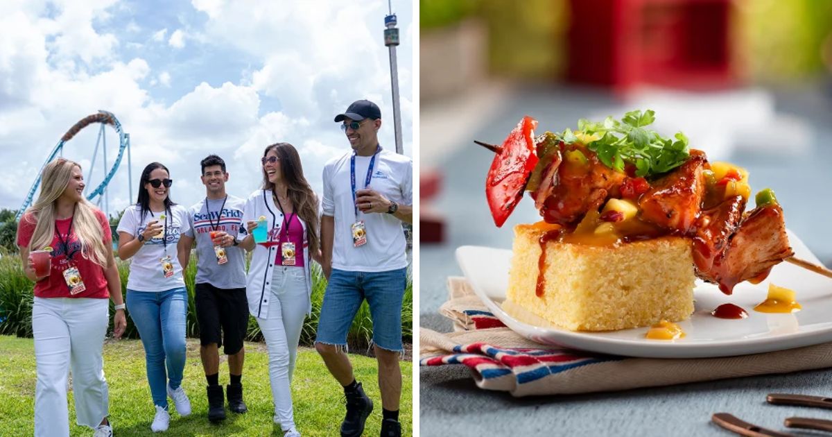 Friends enjoying food at the SeaWorld Red White and BBQ festival
