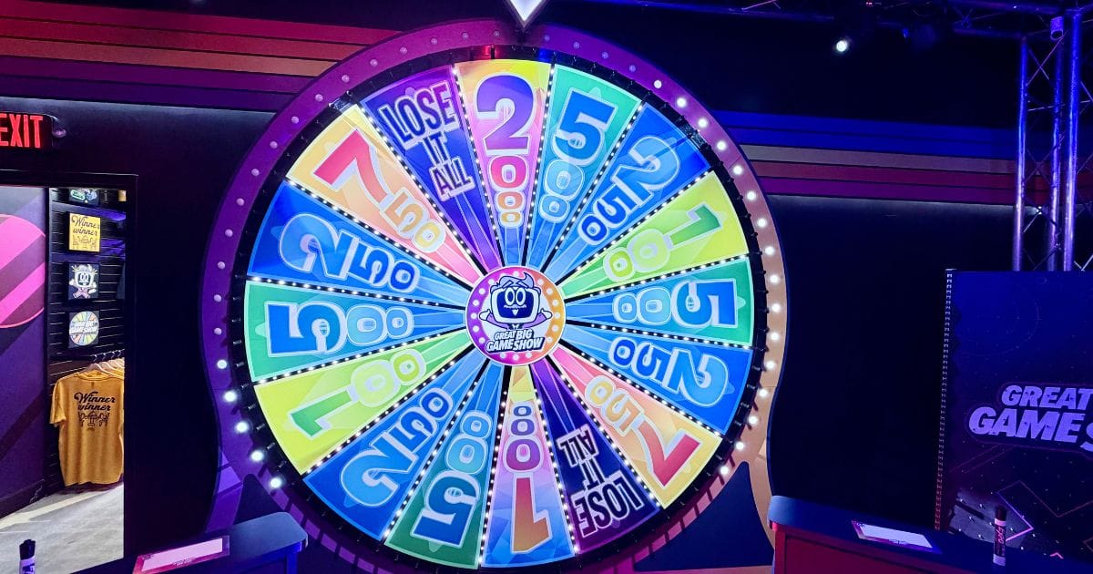 Players participating in the Spin Out finale game at Great Big Game Show
