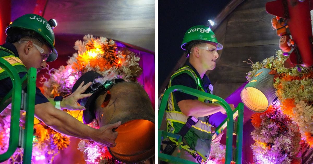 How Disney's Holiday Services Transforms Walt Disney World for Halloween 4 Cast members working through the night installing autumn decor