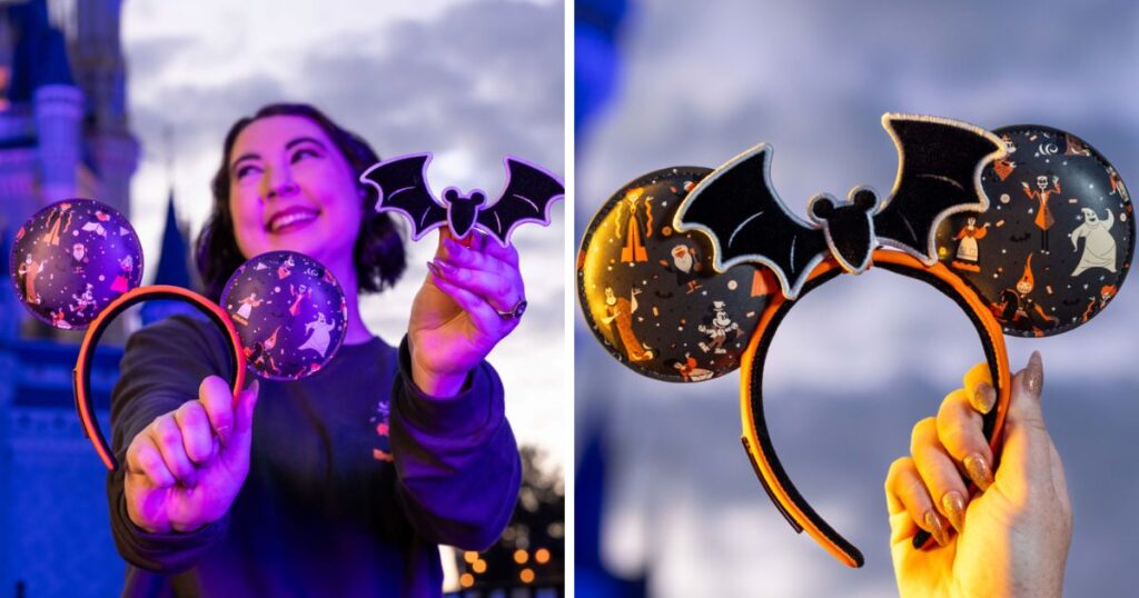 Mickey's Not-So-Scary Halloween Party 2026 2 Mickey's Not-So-Scary Halloween Party 2026 bat ear headband featuring Disney villains and Halloween patterns.