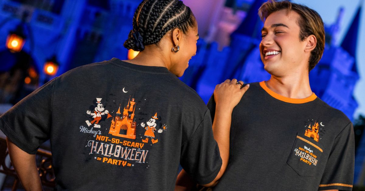 Official 2026 Mickey's Not-So-Scary Halloween Party t-shirts and long-sleeve apparel options.