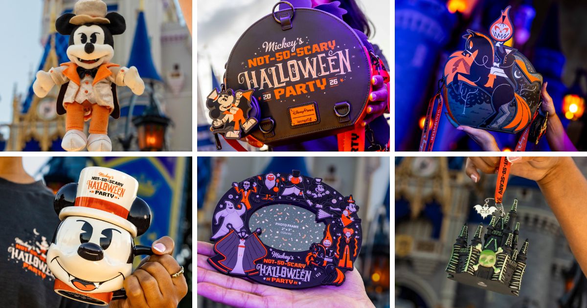 Comprehensive display of the 2026 Mickey's Not-So-Scary Halloween Party merchandise collection.