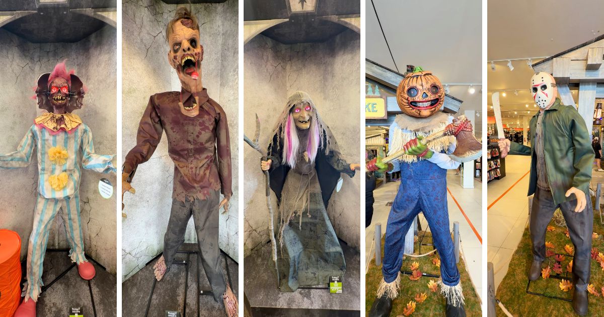 Row of 2026 life-size animatronic props displayed at Spirit Halloween Kissimmee Crosslands