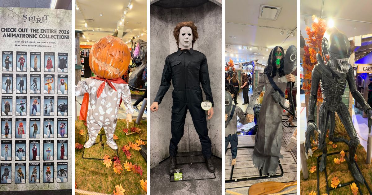Spirit Halloween Michael Myers and Xenomorph Alien animatronics on display at Kissimmee Crosslands